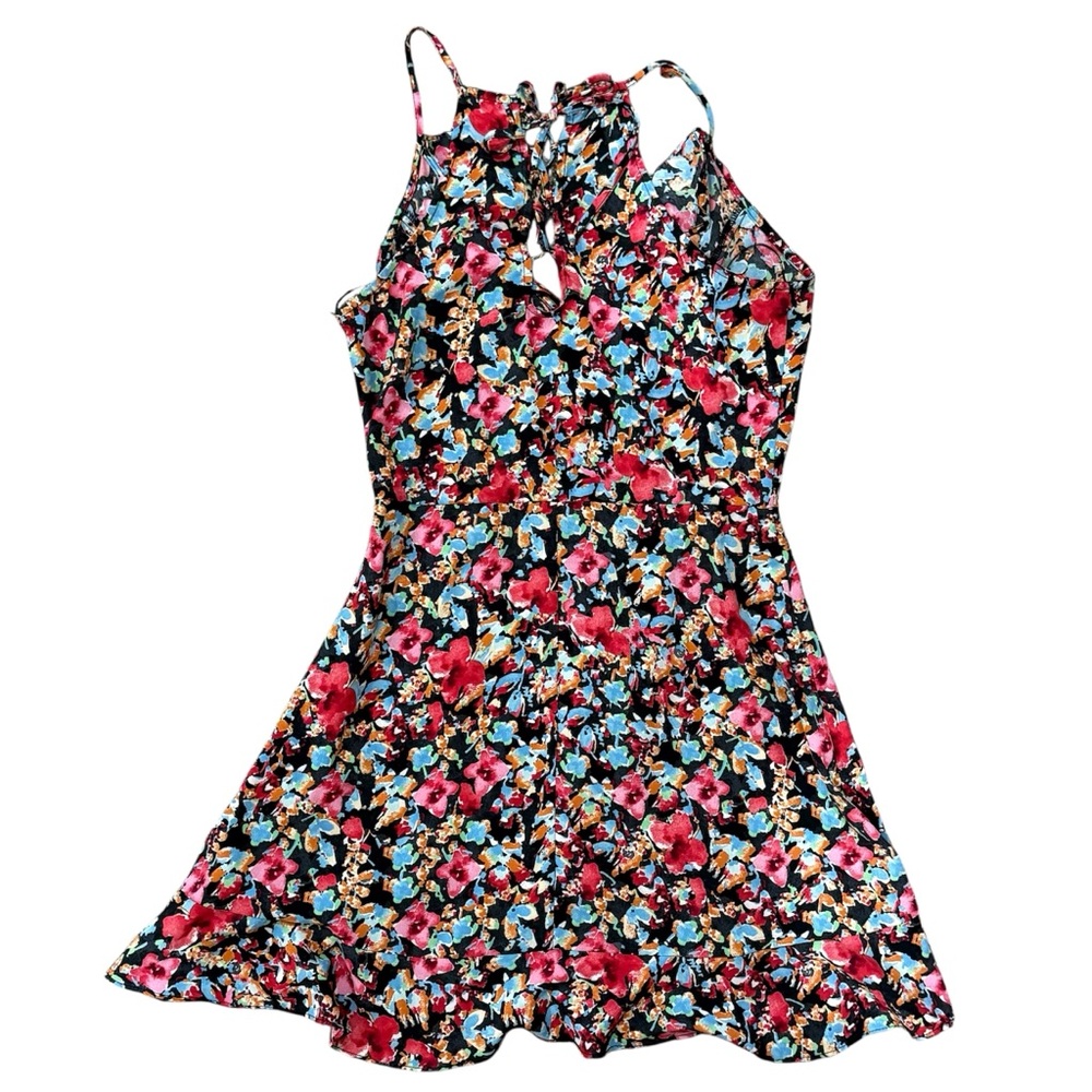 Zara Floral Ruffle Mini Dress Lace Up Back Summer Skater Size M - Picture 5 of 6